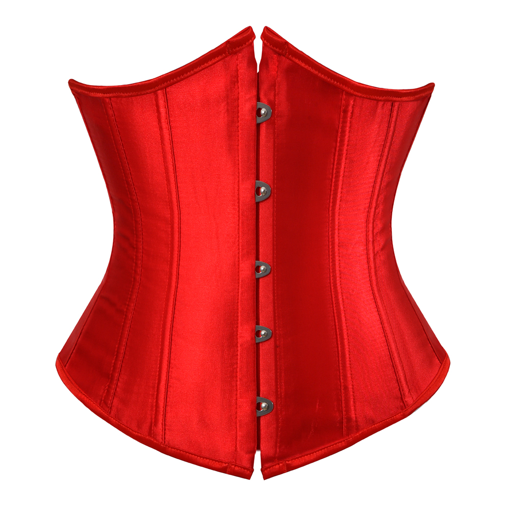 red-Grebrafan Women's Underbust Lace up Boned Bustier Brocade Waist Training Corsets Plus Size 