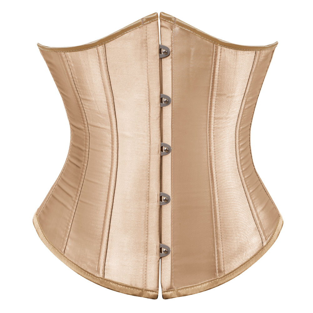 beige-Grebrafan Women's Underbust Lace up Boned Bustier Brocade Waist Training Corsets Plus Size 