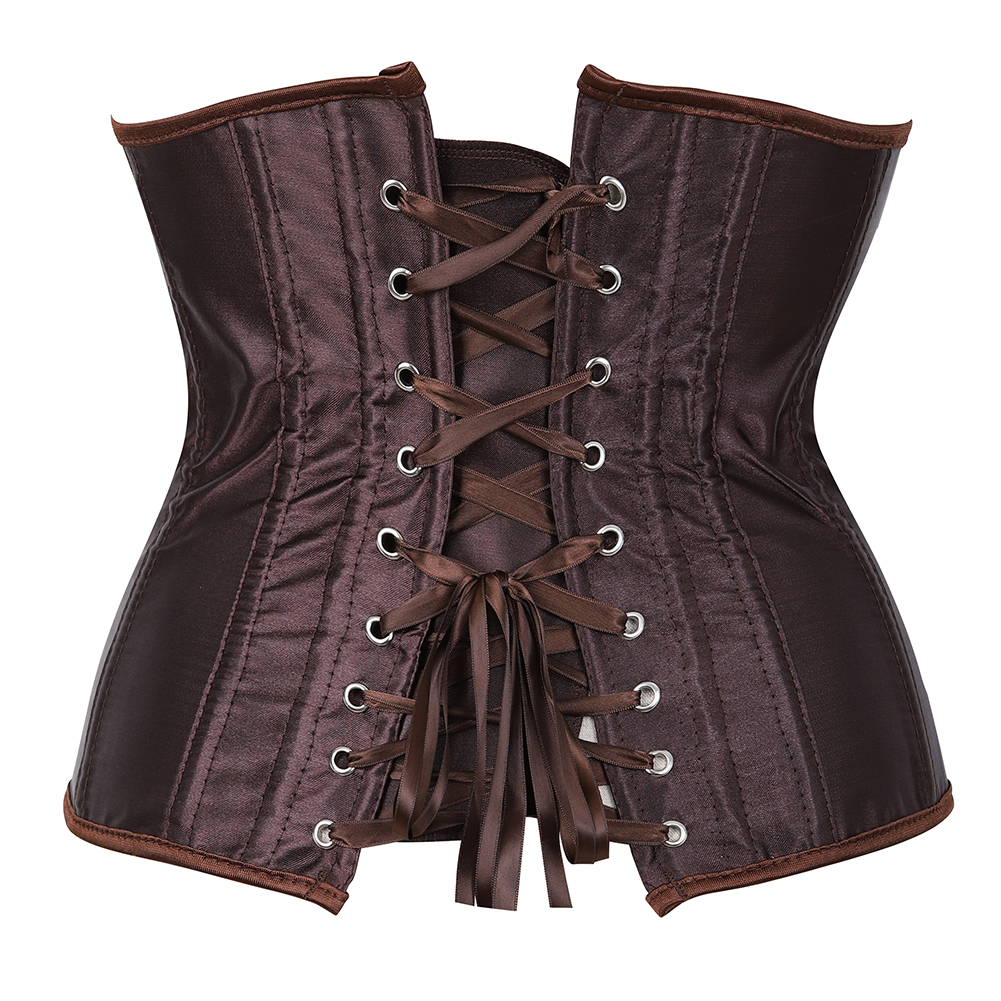 brown-Grebrafan Women's Underbust Lace up Boned Bustier Brocade Waist Training Corsets Plus Size 