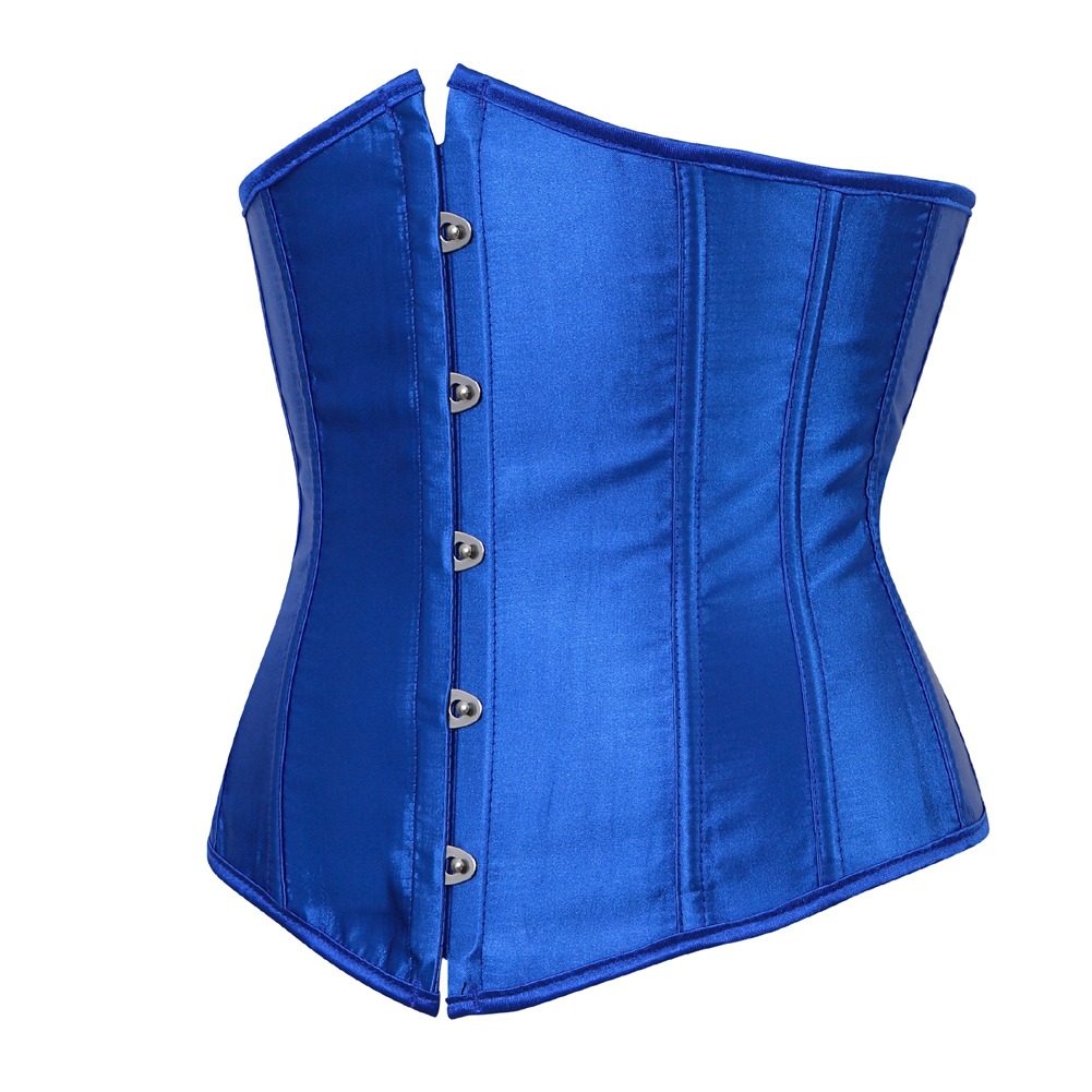 blue-Grebrafan Women's Underbust Lace up Boned Bustier Brocade Waist Training Corsets Plus Size 