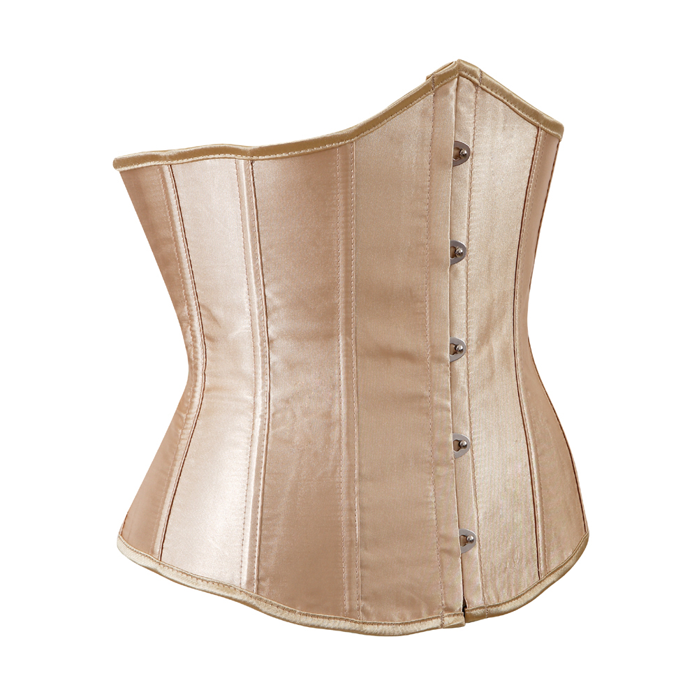 beige-Grebrafan Women's Underbust Lace up Boned Bustier Brocade Waist Training Corsets Plus Size 