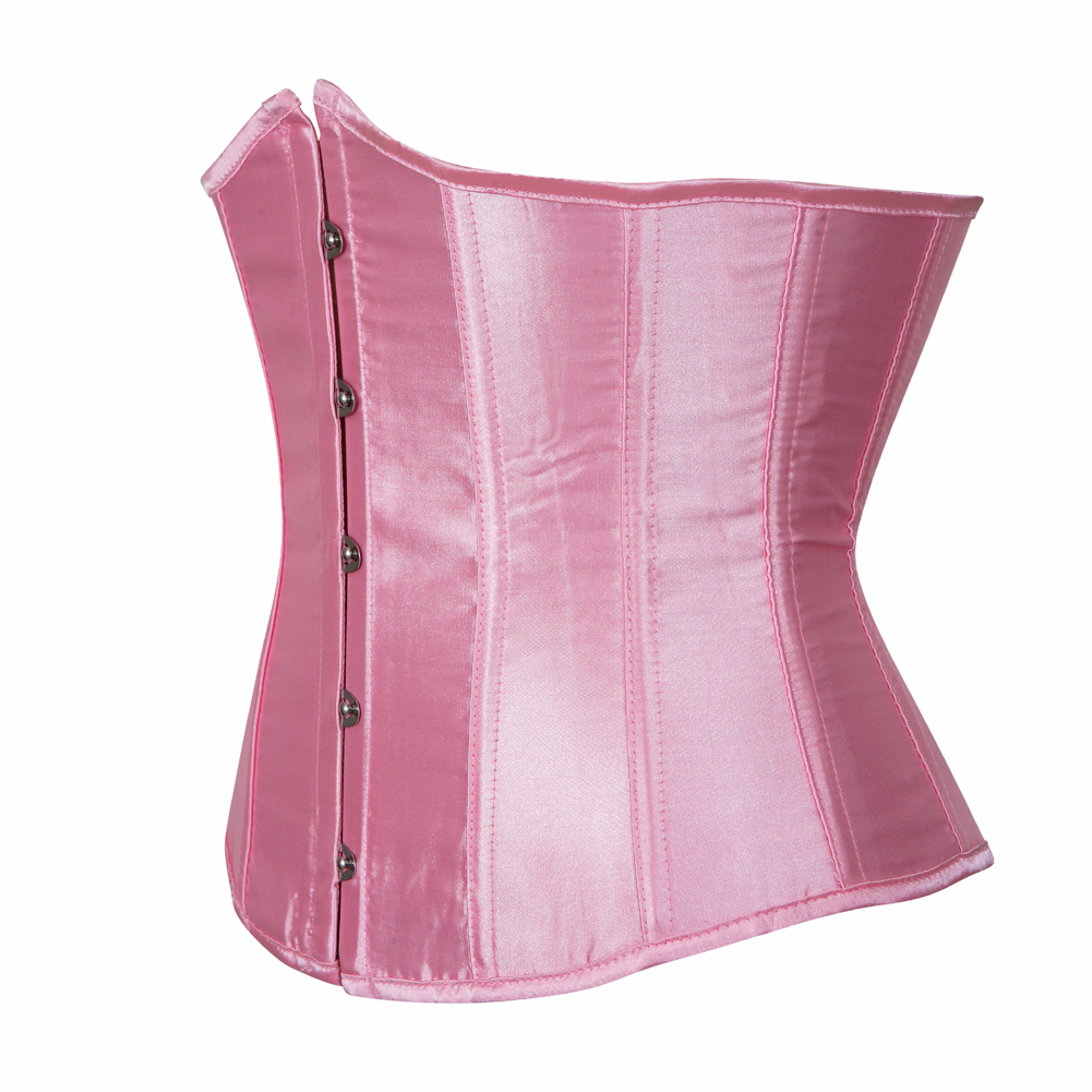 pink-Grebrafan Women's Underbust Lace up Boned Bustier Brocade Waist Training Corsets Plus Size 