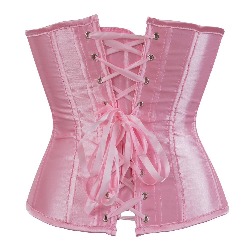 pink-Grebrafan Women's Underbust Lace up Boned Bustier Brocade Waist Training Corsets Plus Size 