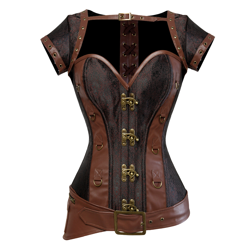 Grebrafan Steampunk Pirate Corset Vintage Retro Burlesque Bustier Vest Set