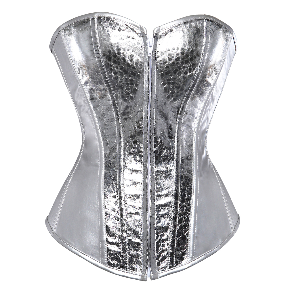 silver-Grebrafan Steampunk Sequin Corset Underwire Zip Sparkle Party Showgirl Clubwear