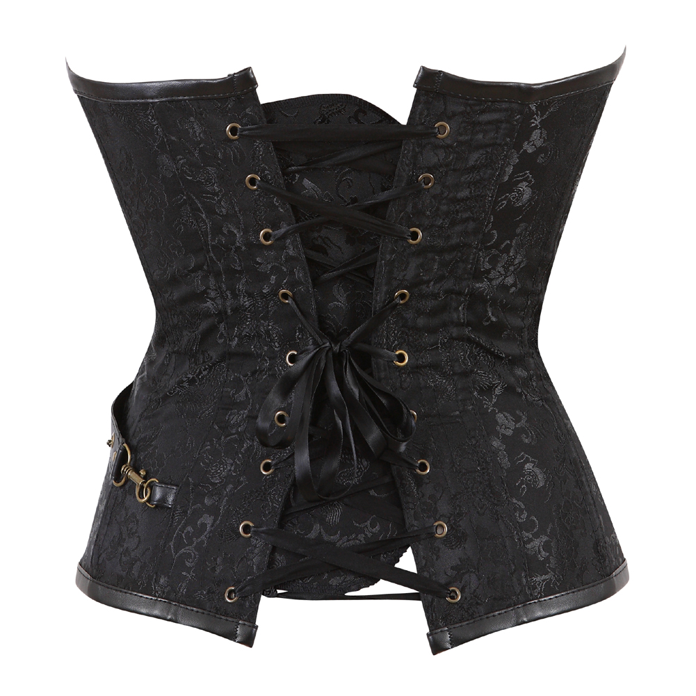 Black-Grebrafan Steampunk Corset for Women Plus Size Faux Leather Bustier