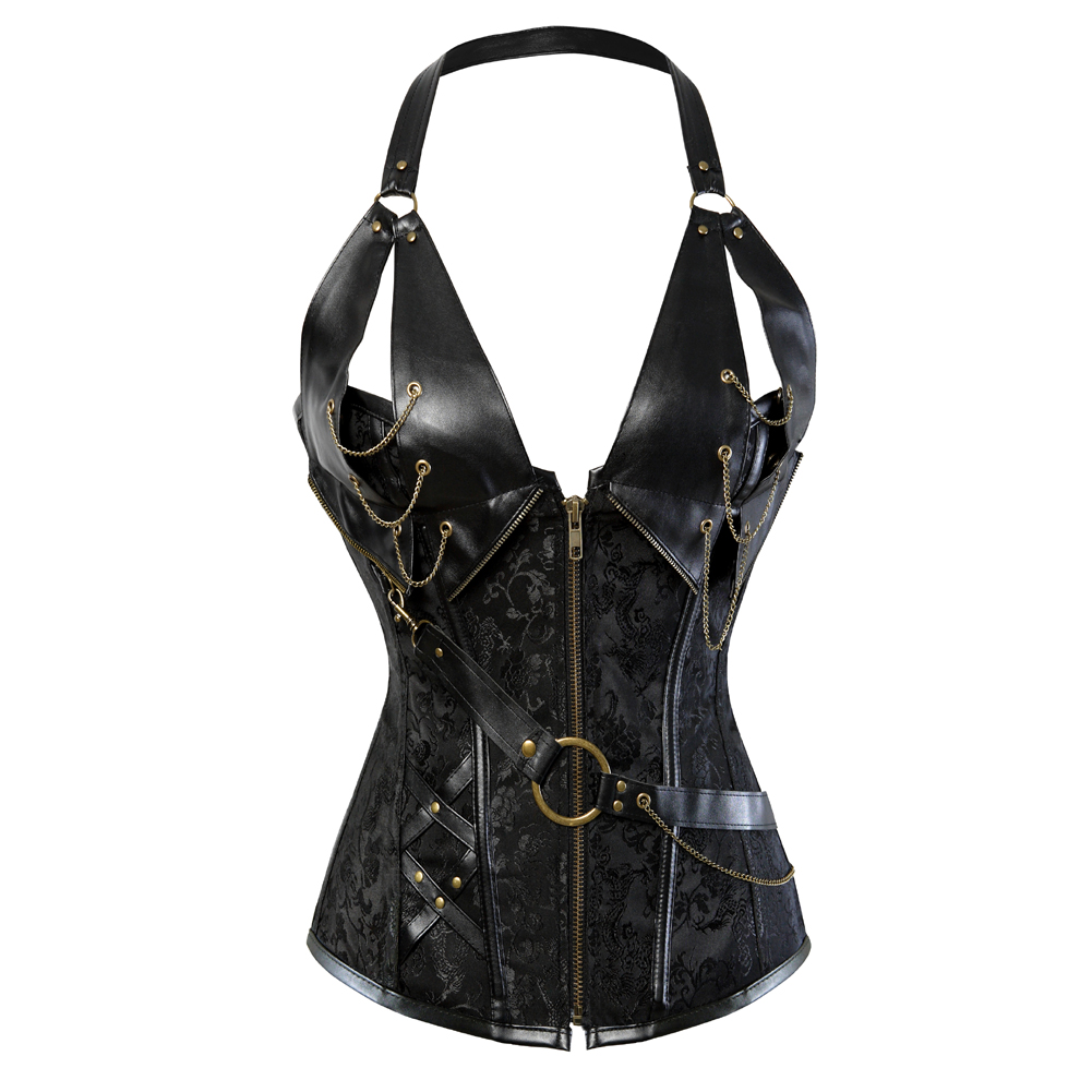 Grebrafan Steampunk Corset for Women Plus Size Faux Leather Bustier