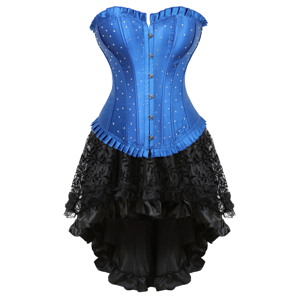 Blue-Grebrafan Gothic Plus Size Diamond Corset Party with Fluffy Pleated Layered Tutu Skirt