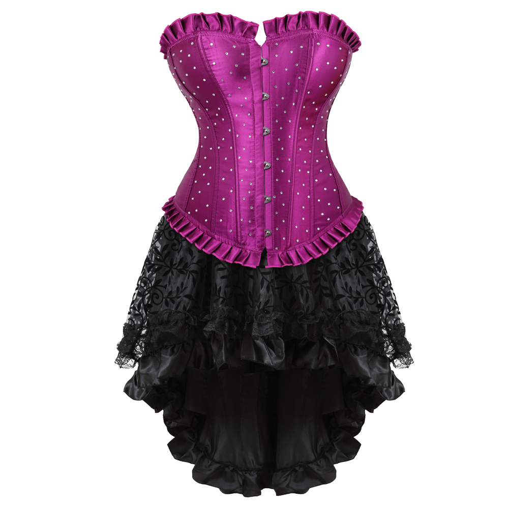 Purple-Grebrafan Gothic Plus Size Diamond Corset Party with Fluffy Pleated Layered Tutu Skirt