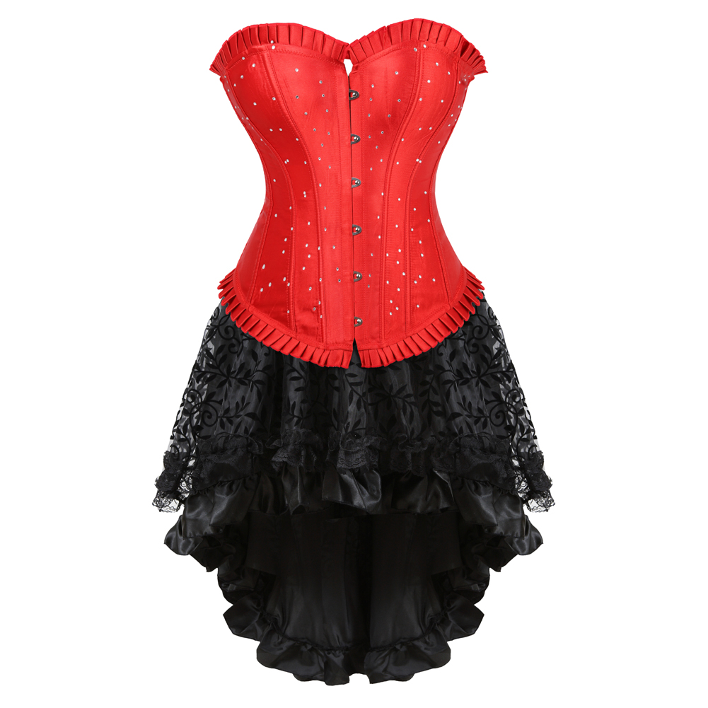 Red-Grebrafan Gothic Plus Size Diamond Corset Party with Fluffy Pleated Layered Tutu Skirt