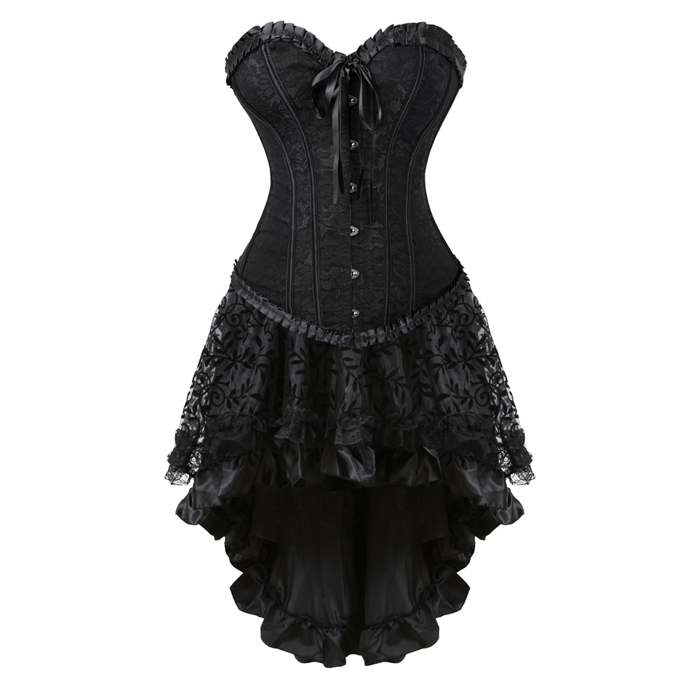 Black-Corsets Dresss for Women Steampunk Plus Size Korsage Sexy Renaissance Boned Bustier Bodyshaper with Tutu Skirt Party Clubwear