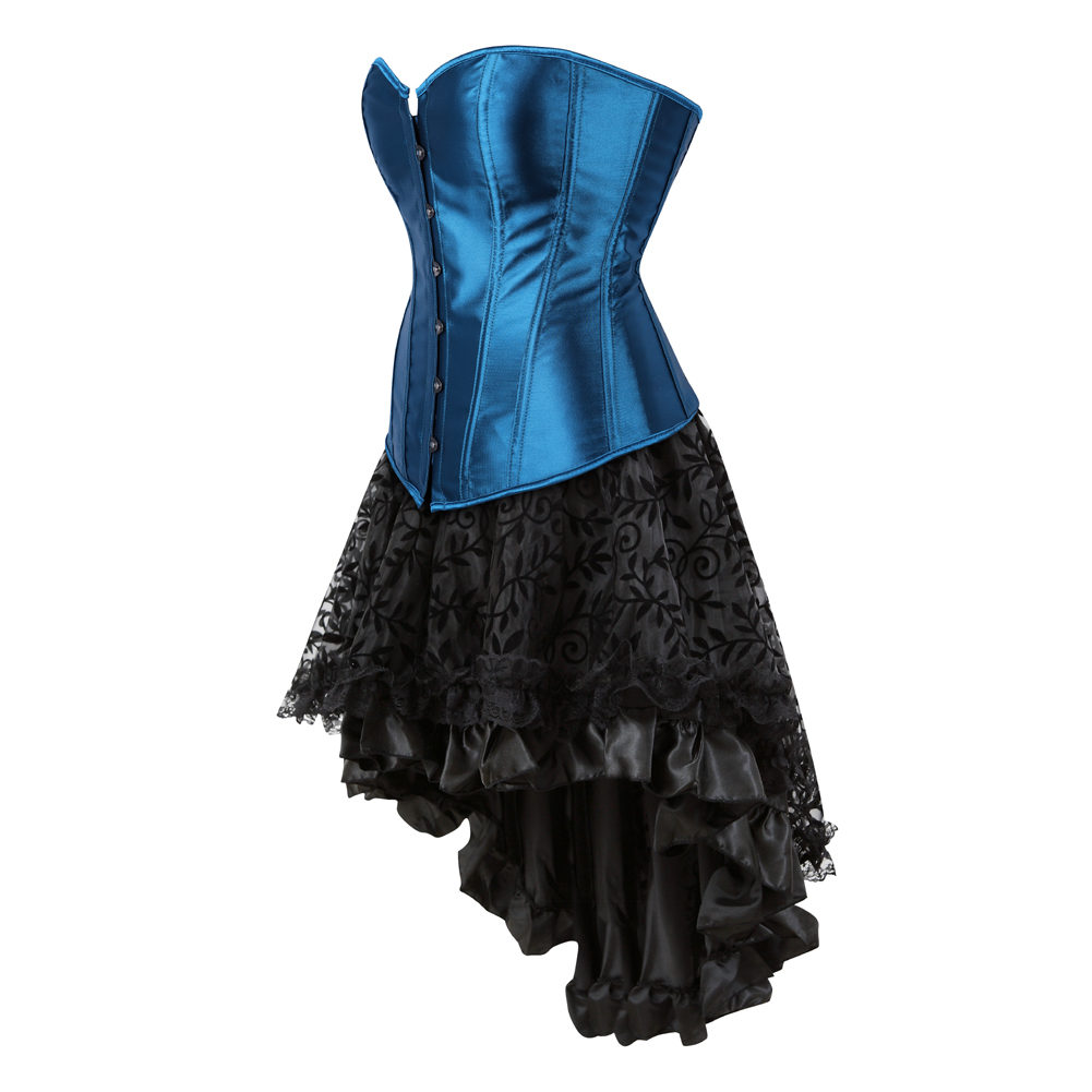 Blue-Corset Dress Steampunk Plus Size Korsage Sexy Satin Bustier with Tutu Skirt Pirate Carnival Christmas Dance Party Clubwear