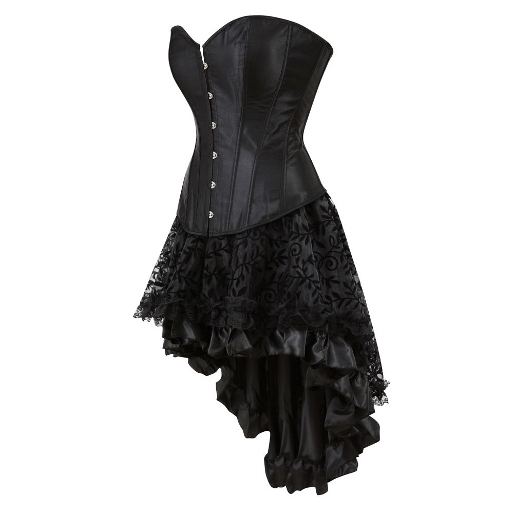 Black-Corset Dress Steampunk Plus Size Korsage Sexy Satin Bustier with Tutu Skirt Pirate Carnival Christmas Dance Party Clubwear