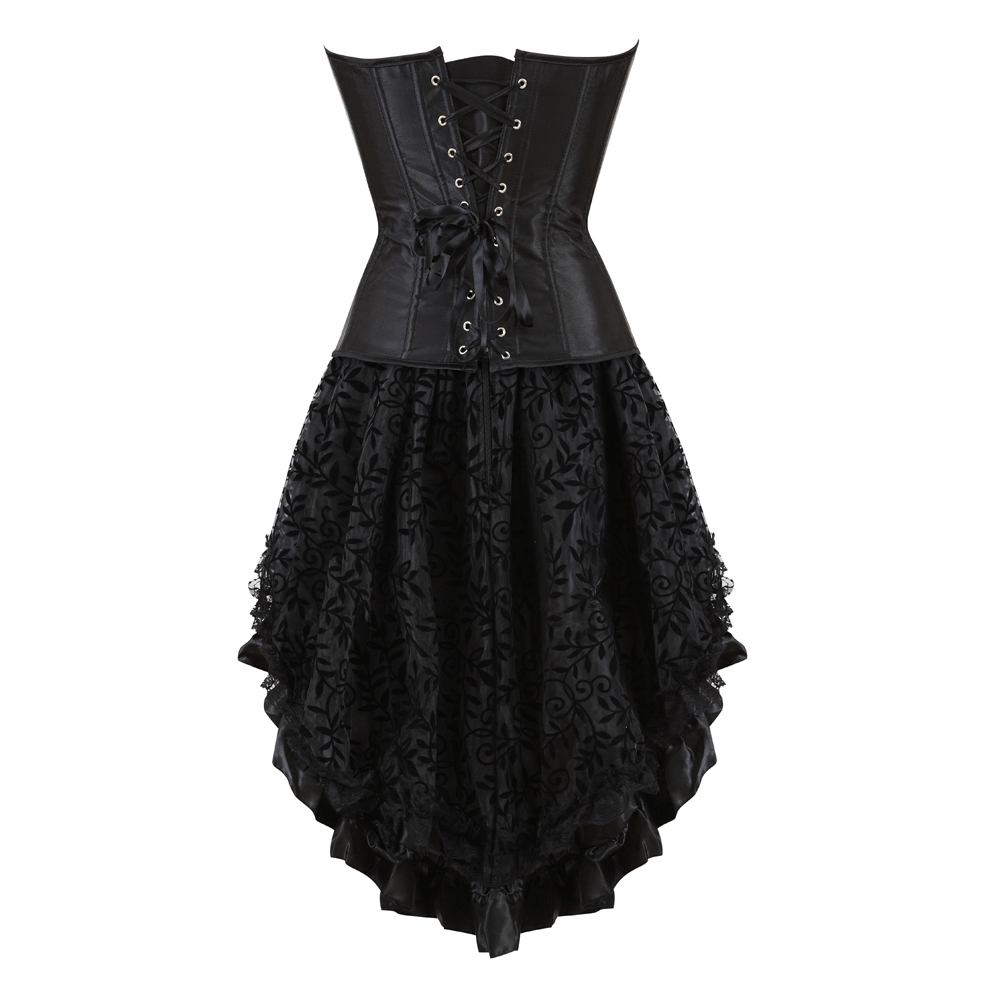 Black-Corset Dress Steampunk Plus Size Korsage Sexy Satin Bustier with Tutu Skirt Pirate Carnival Christmas Dance Party Clubwear