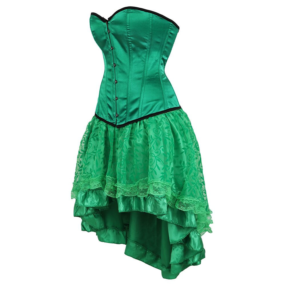 Green-Corset Dress Steampunk Plus Size Korsage Sexy Satin Bustier with Tutu Skirt Pirate Carnival Christmas Dance Party Clubwear