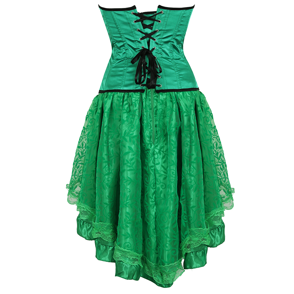 Green-Corset Dress Steampunk Plus Size Korsage Sexy Satin Bustier with Tutu Skirt Pirate Carnival Christmas Dance Party Clubwear