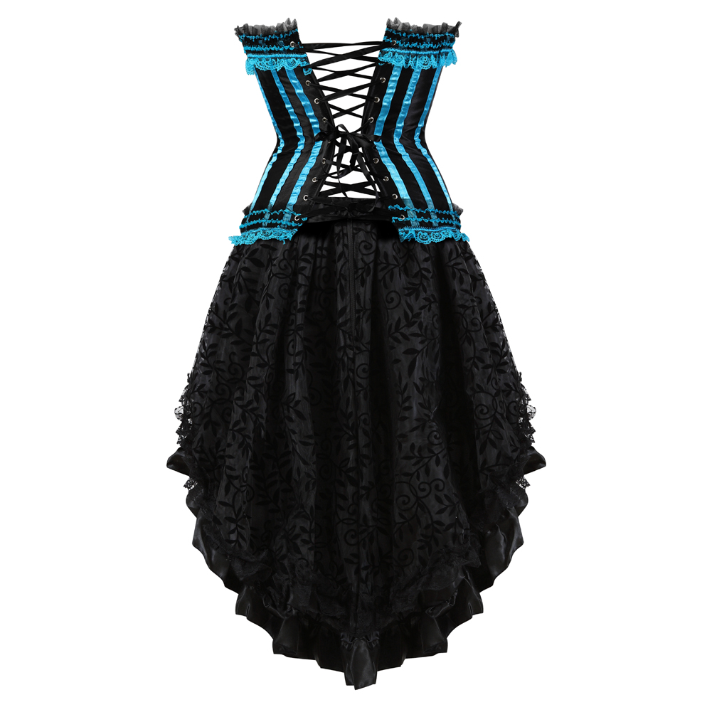 Sky blue-Corset Dress for Women Steampunk Gothic Striped Corselet Plus Size Push Up Bustier with Tutu Skirt Carnival Party Clubwear