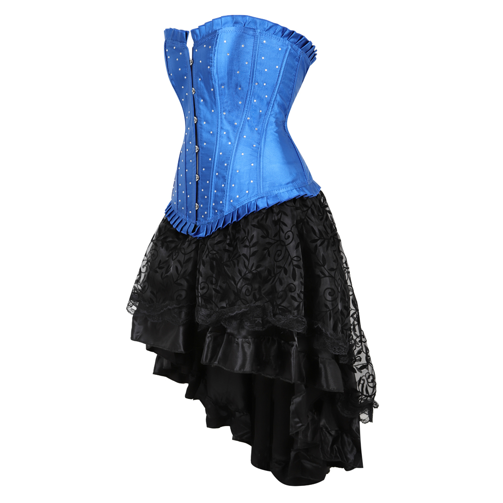 Blue-Grebrafan Gothic Plus Size Diamond Corset Party with Fluffy Pleated Layered Tutu Skirt