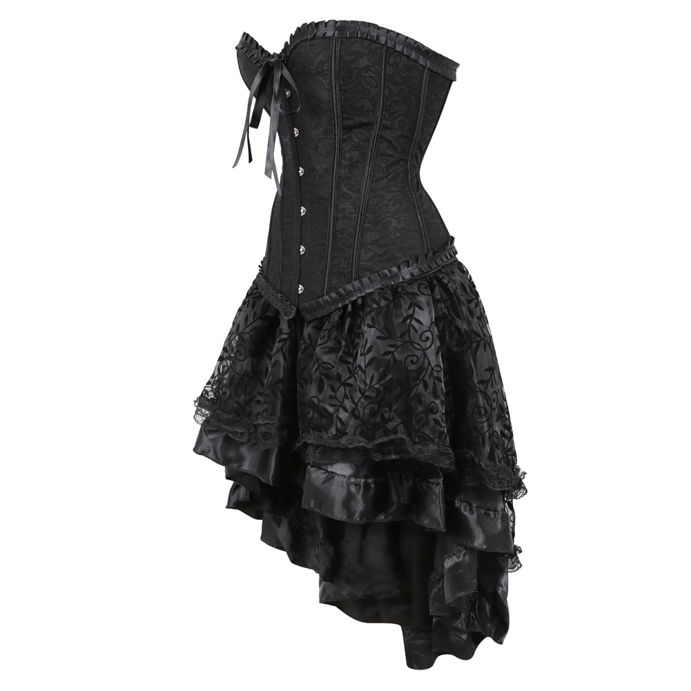 Black-Corsets Dresss for Women Steampunk Plus Size Korsage Sexy Renaissance Boned Bustier Bodyshaper with Tutu Skirt Party Clubwear