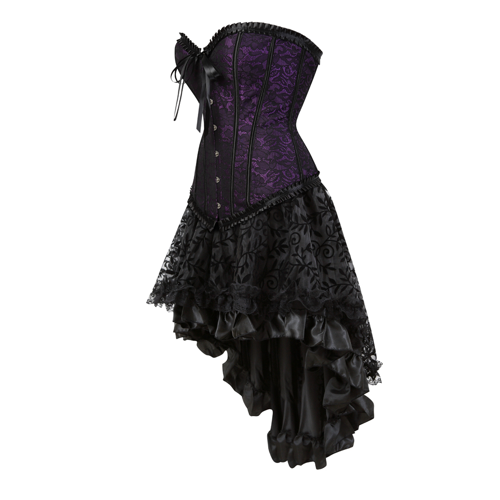 Purple-Corsets Dresss for Women Steampunk Plus Size Korsage Sexy Renaissance Boned Bustier Bodyshaper with Tutu Skirt Party Clubwear