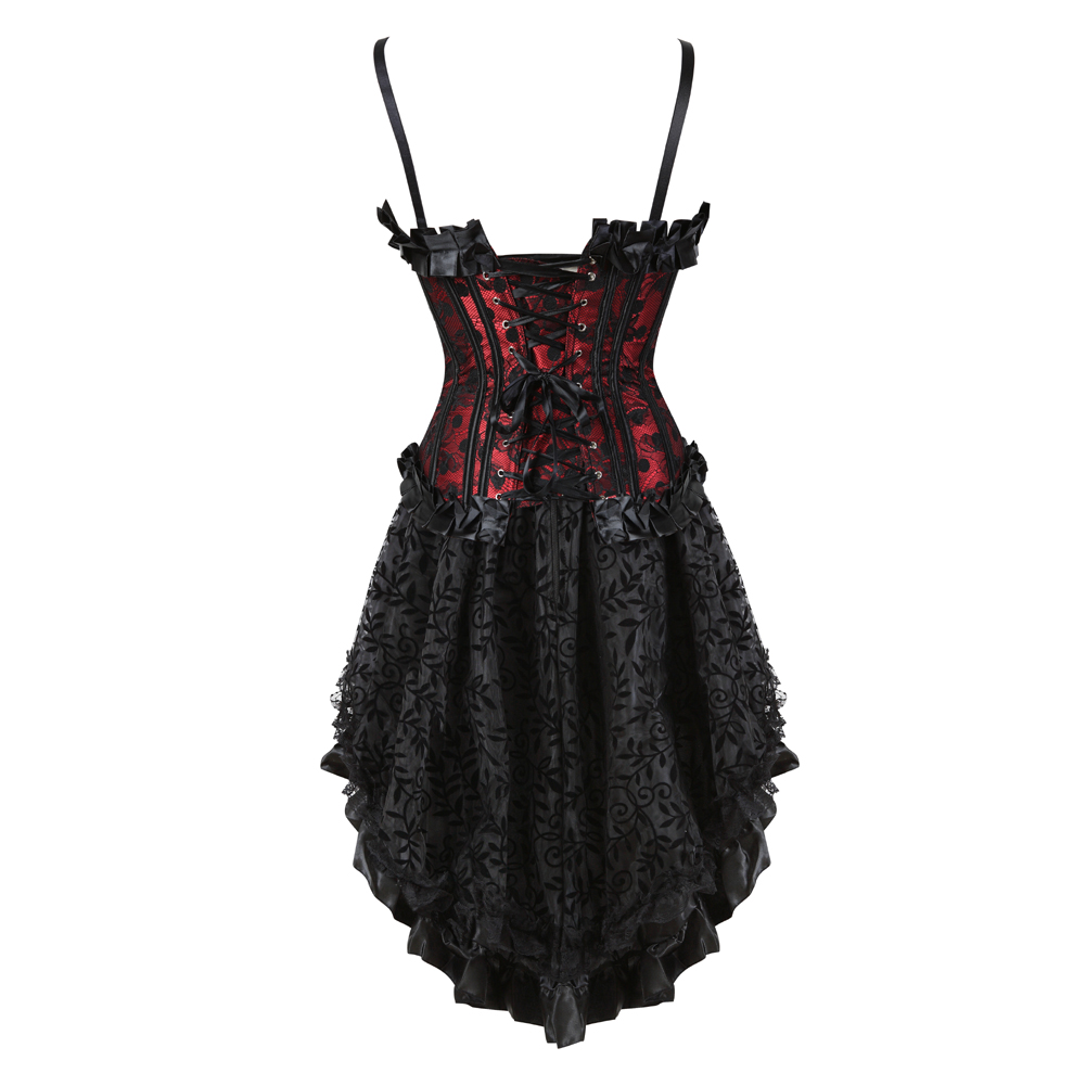 Red-Corsets Dresss for Women Steampunk Gothic Padded Korsage Sexy Strap Polka DOTS Bustier with Tutu Skirt Party Clubwear Plus Size
