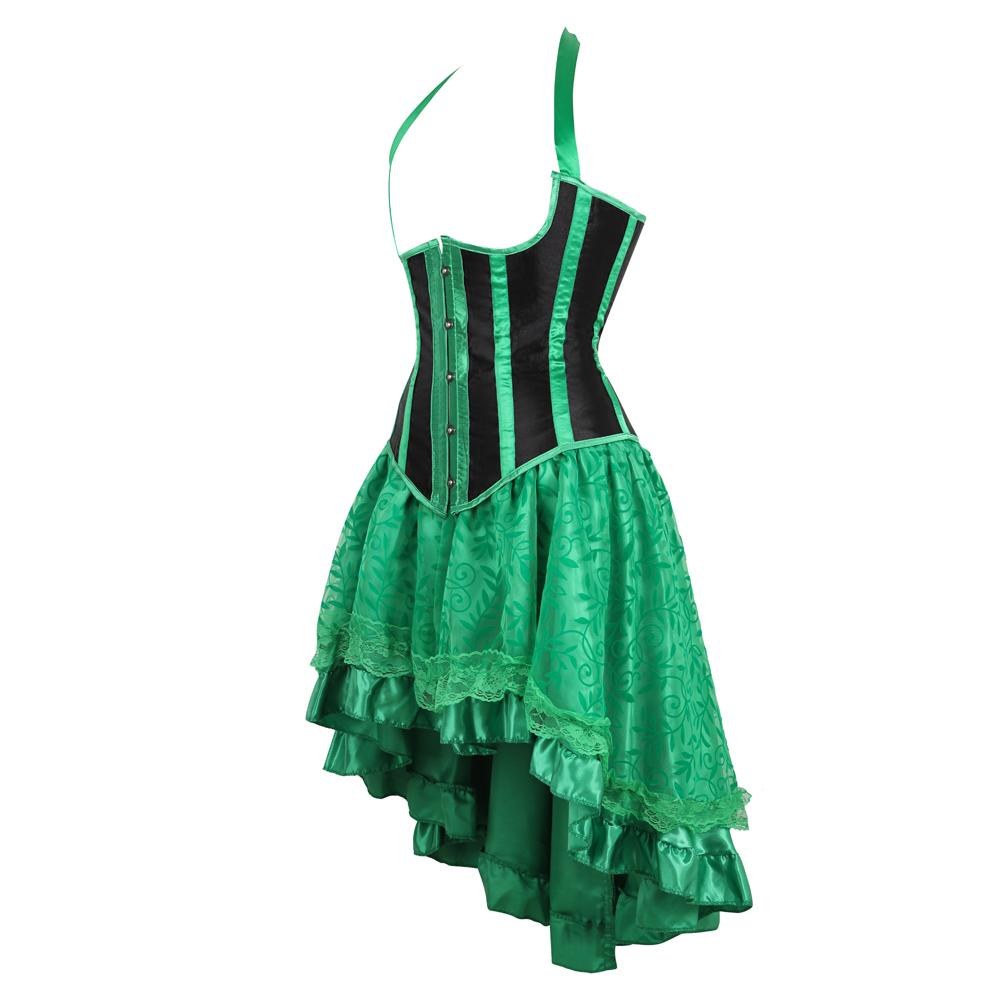 Green-Grebrafan Cupless Shaper Corset Halter Striped Underbust with Fluffy Pleated Layered Tutu Skirt