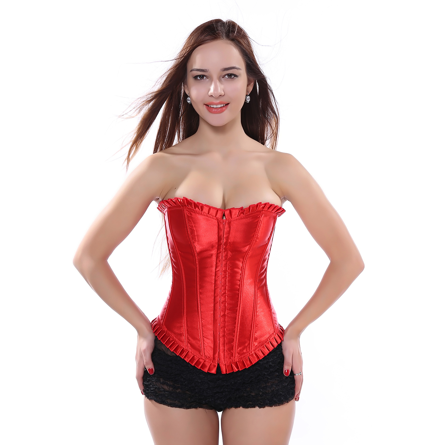 Red-Corsets and Bustiers Burlesque Masquerade Tight Lace Corselet Top for Women Sexy Plus Size Push Up Boned Carnival Party Clubwear