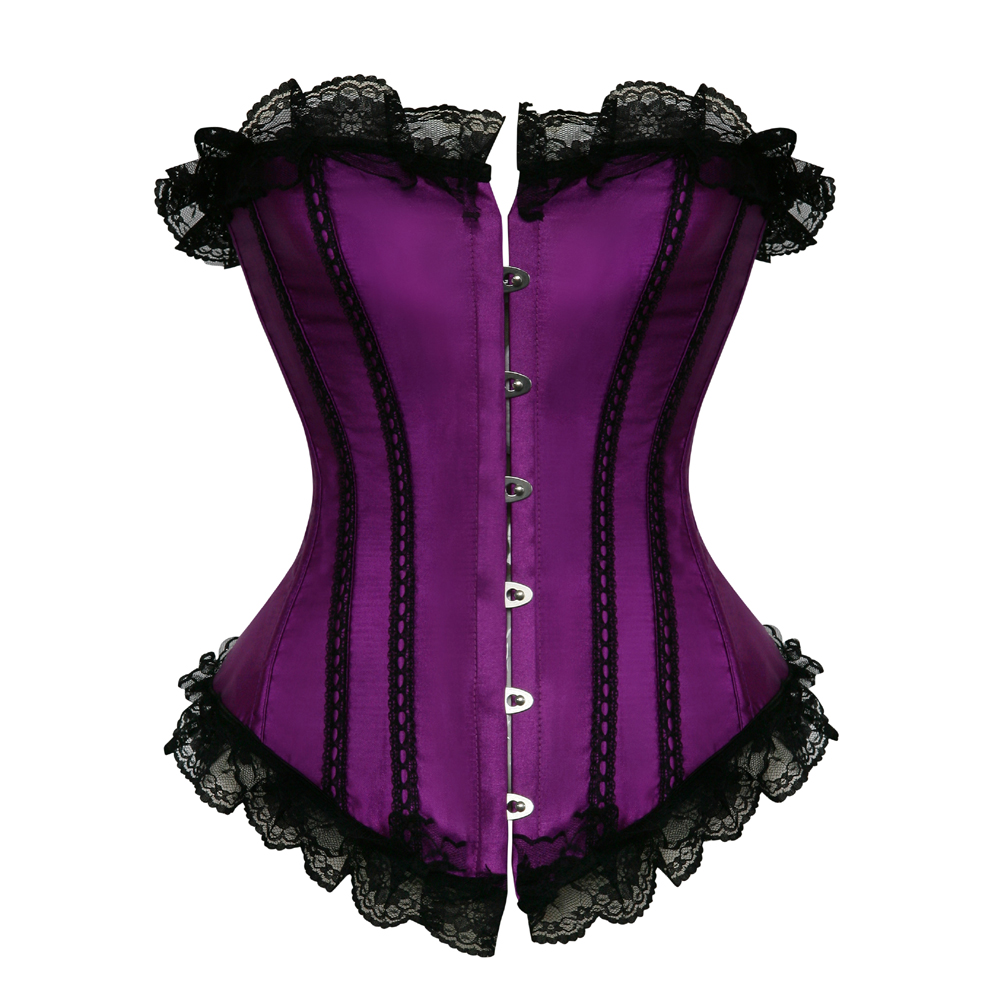 Purple-Corsets Classic Gothic Satin Lace Trim Boned Bustiers Clubwear Bridal Vintage Carnival Costume for Women Party Club Night