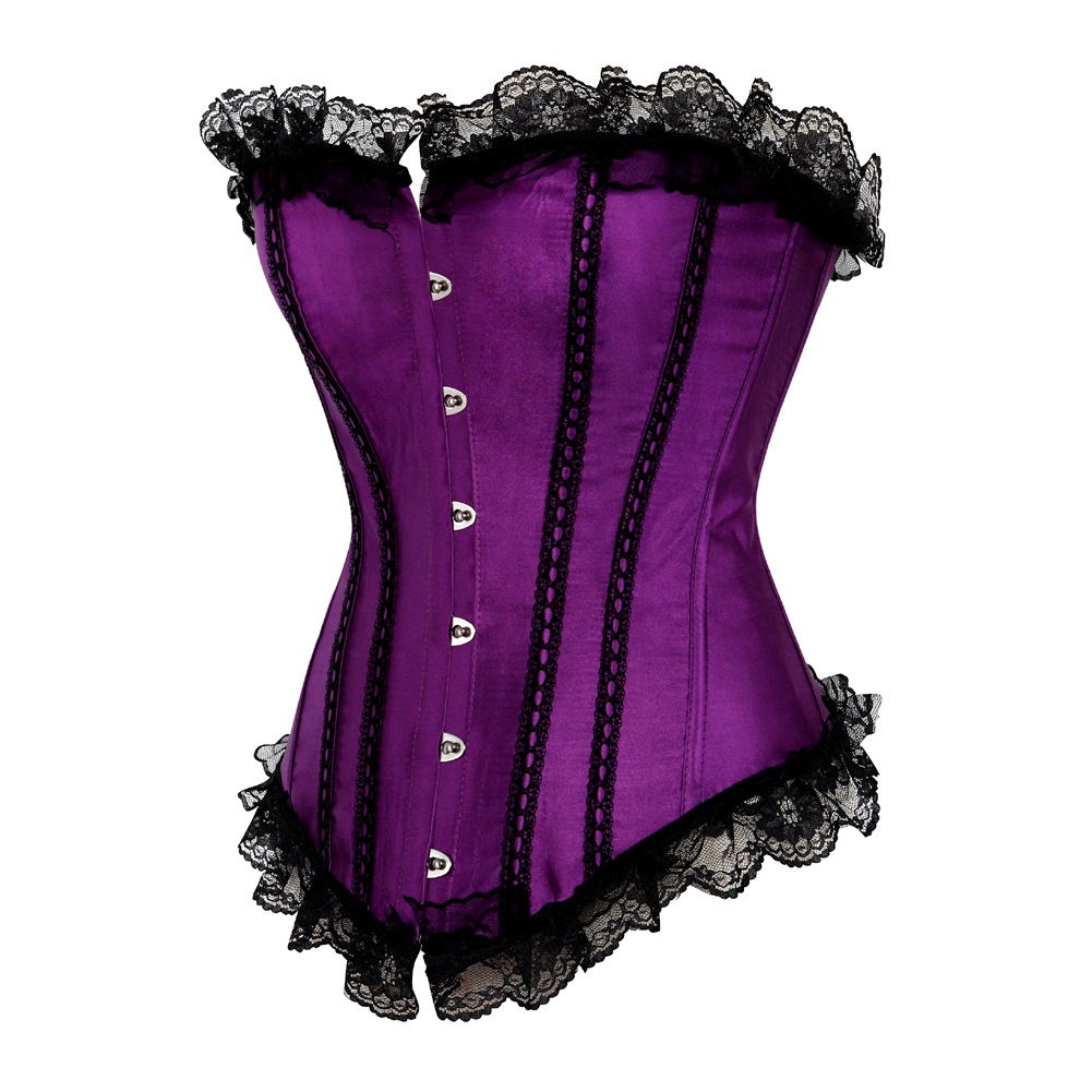 Purple-Corsets Classic Gothic Satin Lace Trim Boned Bustiers Clubwear Bridal Vintage Carnival Costume for Women Party Club Night