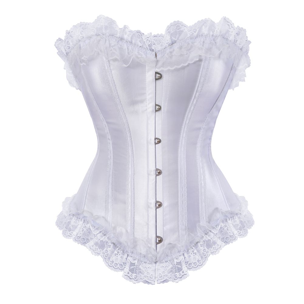 White-Corsets Classic Gothic Satin Lace Trim Boned Bustiers Clubwear Bridal Vintage Carnival Costume for Women Party Club Night