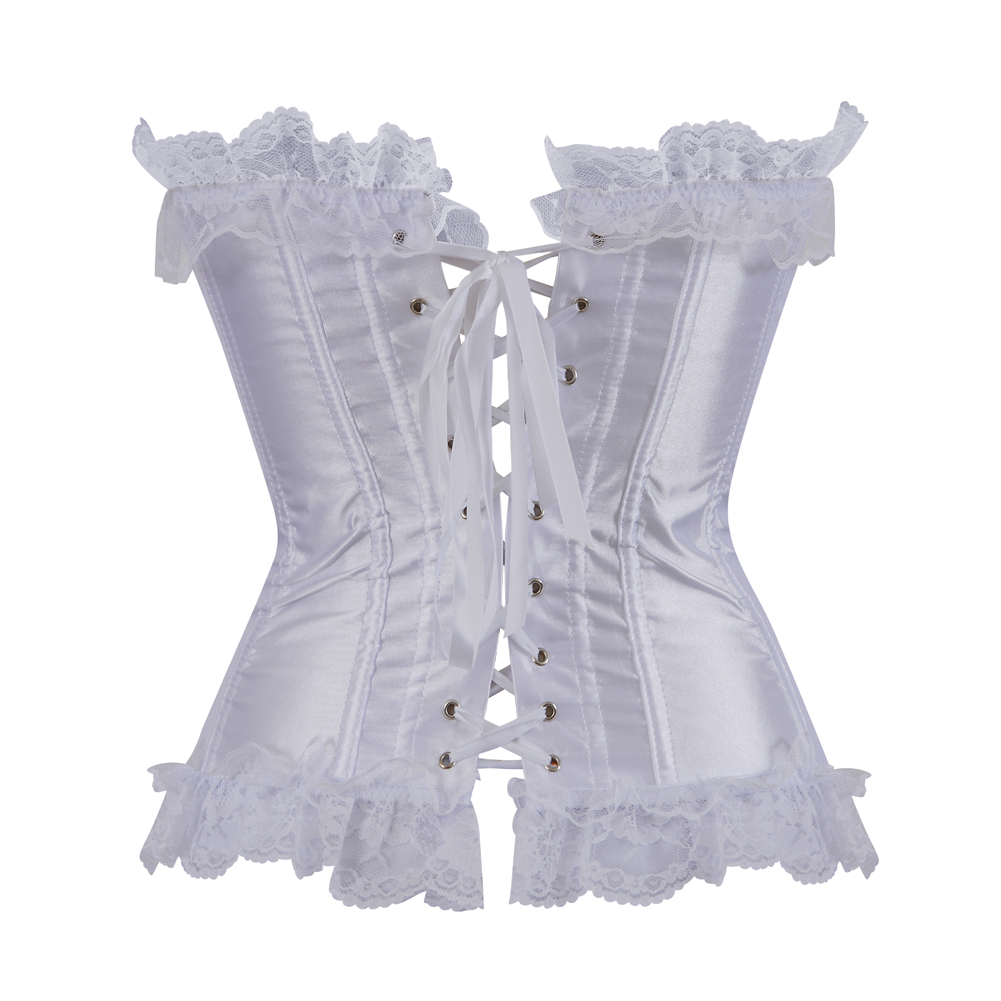 White-Corsets Classic Gothic Satin Lace Trim Boned Bustiers Clubwear Bridal Vintage Carnival Costume for Women Party Club Night