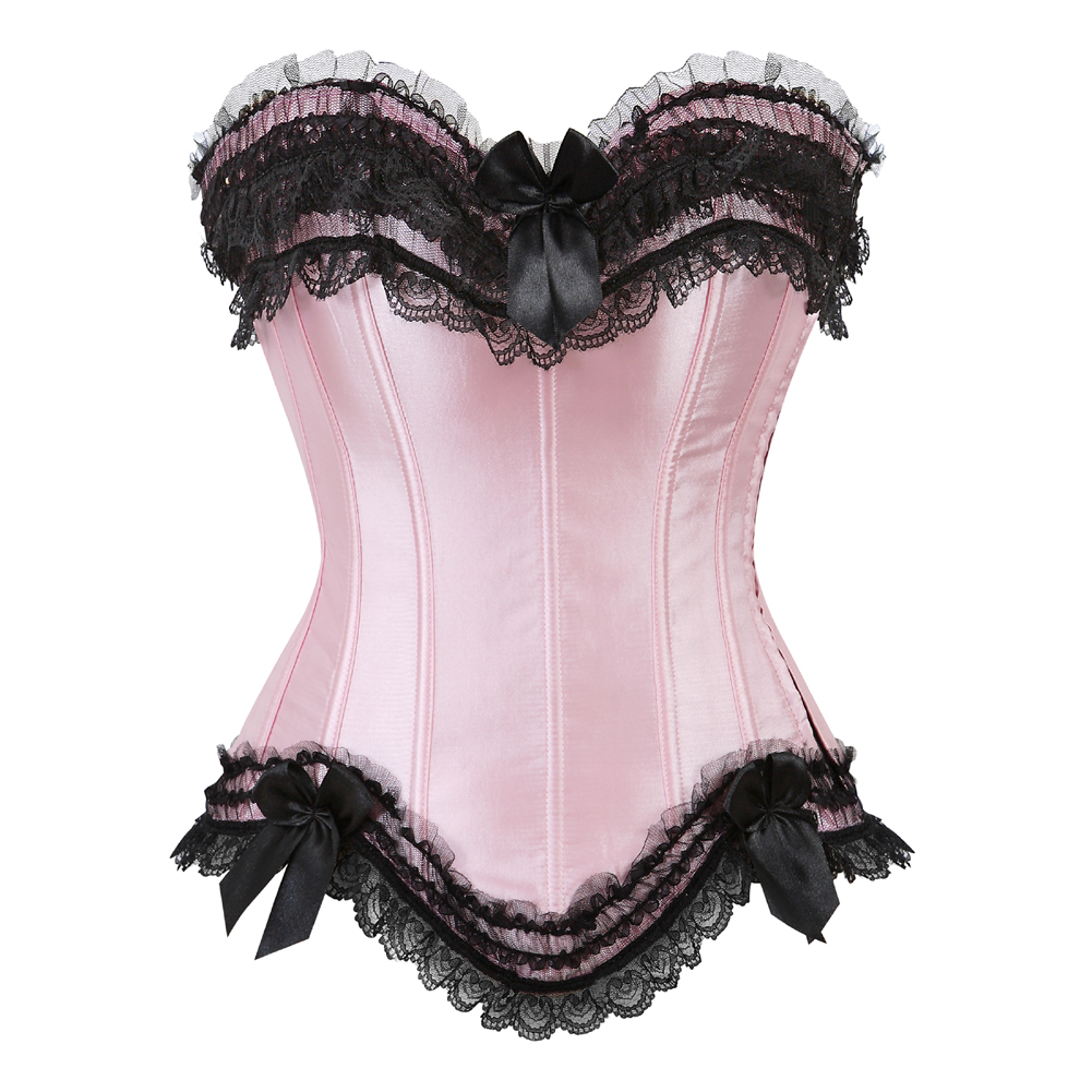 Pinkblack-Corset for Women Casual Bustier to Wear Out Satin Plus Size Zip Side Corselet Sexy Lace up Boned Clubwear Holiday Party Femme