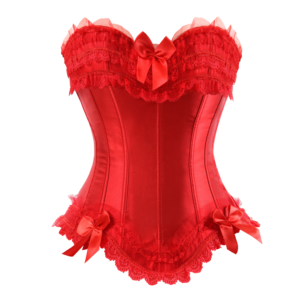 Red-Corset for Women Casual Bustier to Wear Out Satin Plus Size Zip Side Corselet Sexy Lace up Boned Clubwear Holiday Party Femme