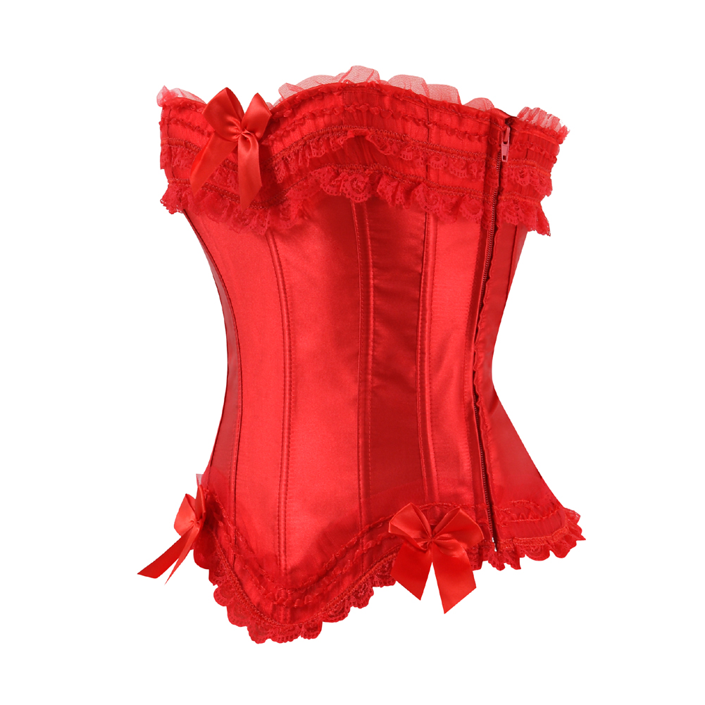 Red-Corset for Women Casual Bustier to Wear Out Satin Plus Size Zip Side Corselet Sexy Lace up Boned Clubwear Holiday Party Femme
