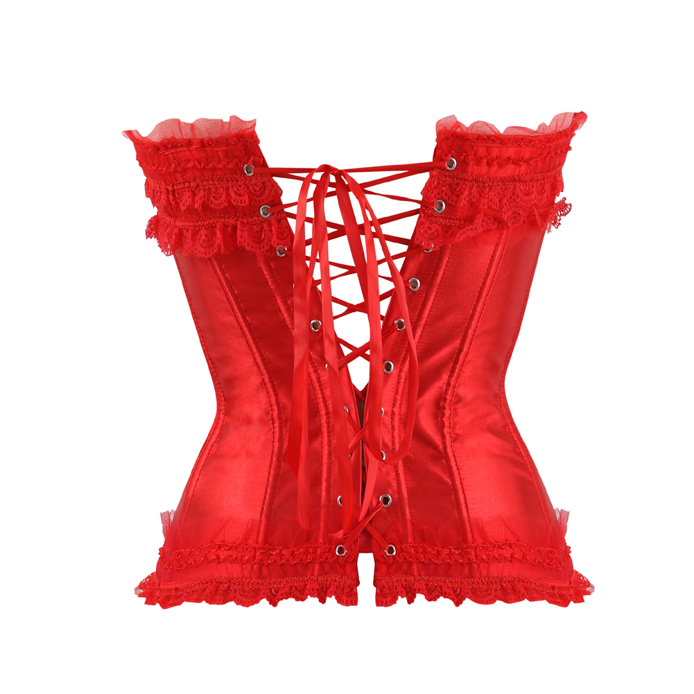Red-Corset for Women Casual Bustier to Wear Out Satin Plus Size Zip Side Corselet Sexy Lace up Boned Clubwear Holiday Party Femme