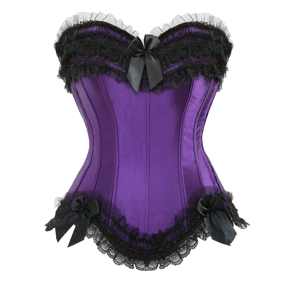 Purple-Corset for Women Casual Bustier to Wear Out Satin Plus Size Zip Side Corselet Sexy Lace up Boned Clubwear Holiday Party Femme