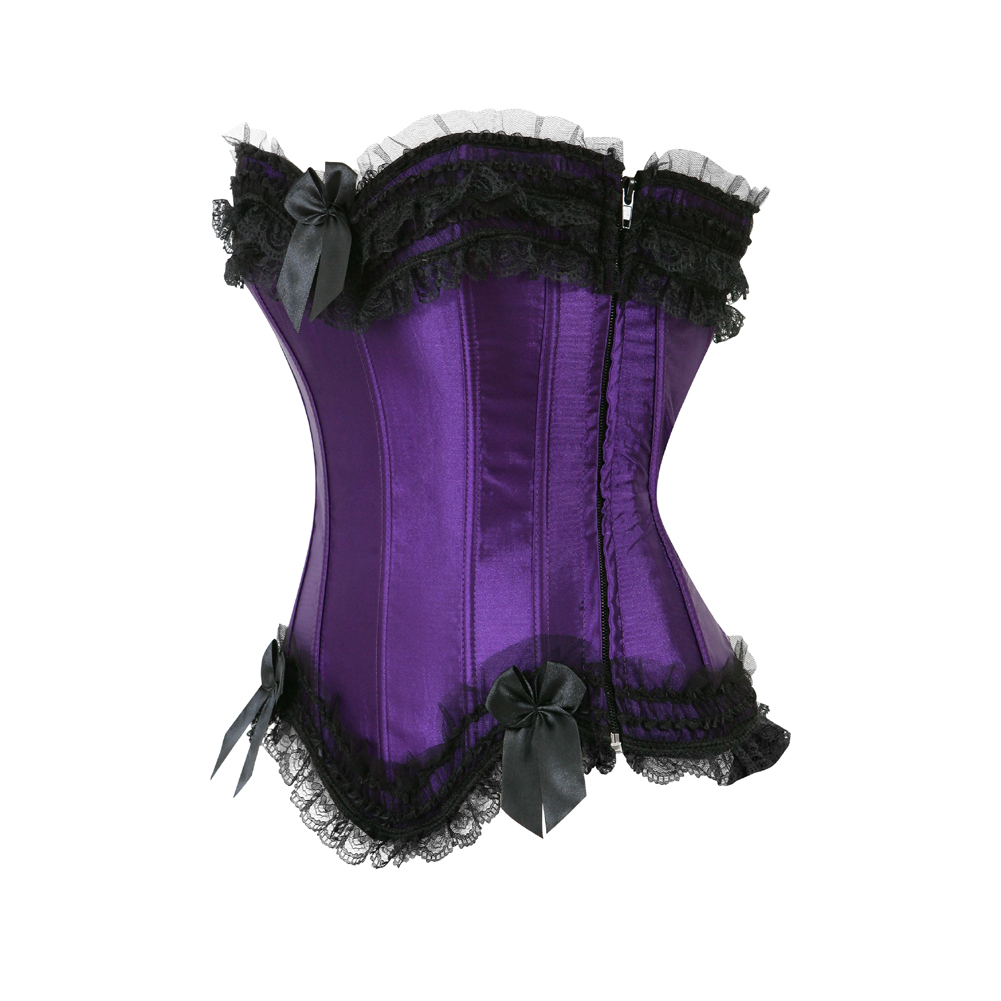 Purple-Corset for Women Casual Bustier to Wear Out Satin Plus Size Zip Side Corselet Sexy Lace up Boned Clubwear Holiday Party Femme