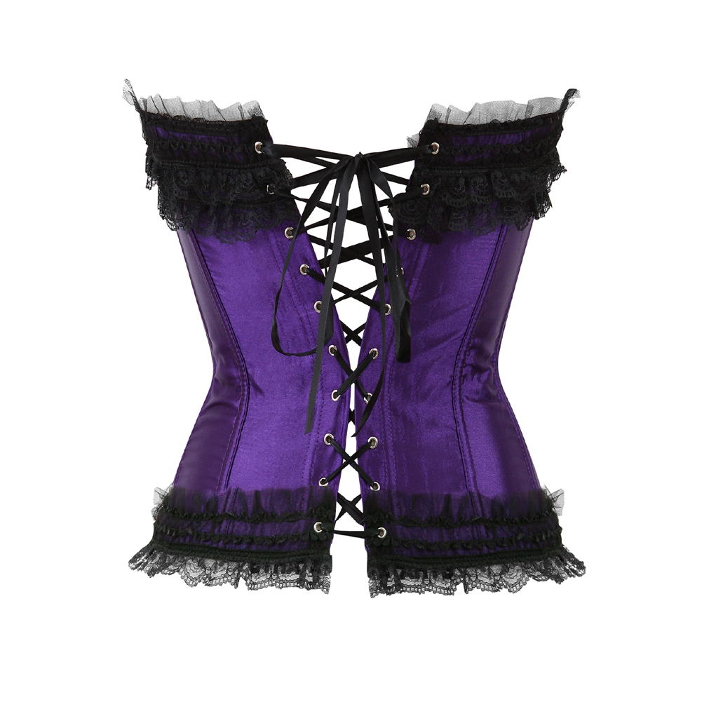 Purple-Corset for Women Casual Bustier to Wear Out Satin Plus Size Zip Side Corselet Sexy Lace up Boned Clubwear Holiday Party Femme