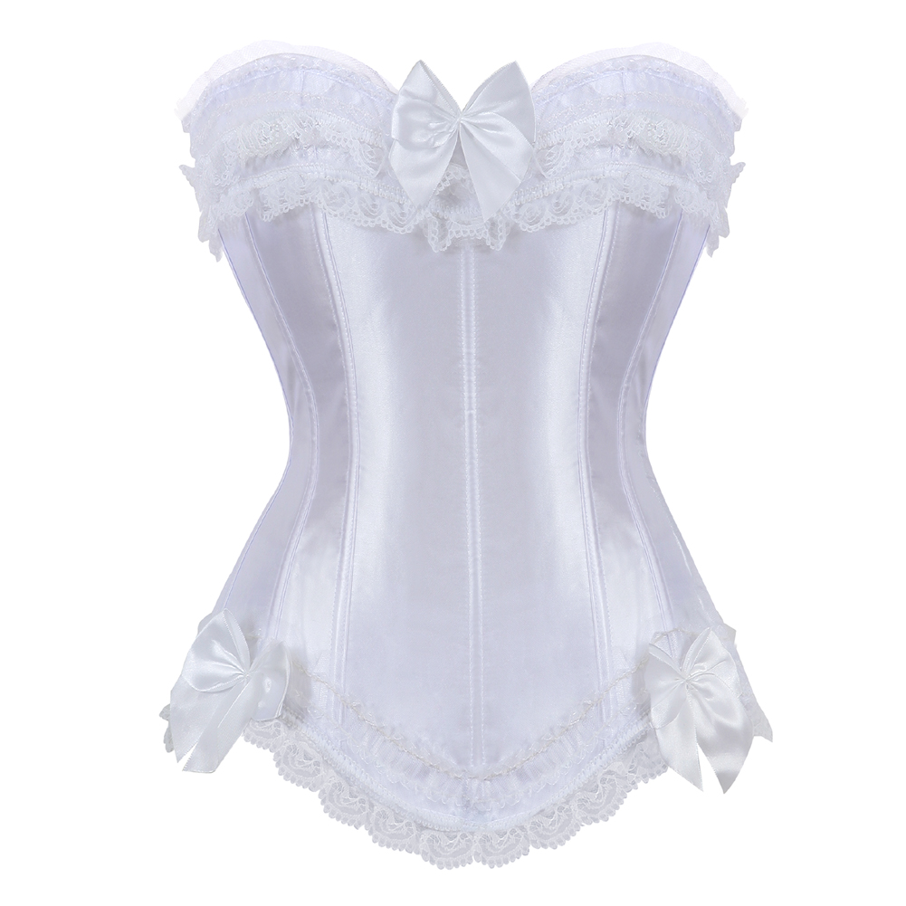 White-Corset for Women Casual Bustier to Wear Out Satin Plus Size Zip Side Corselet Sexy Lace up Boned Clubwear Holiday Party Femme