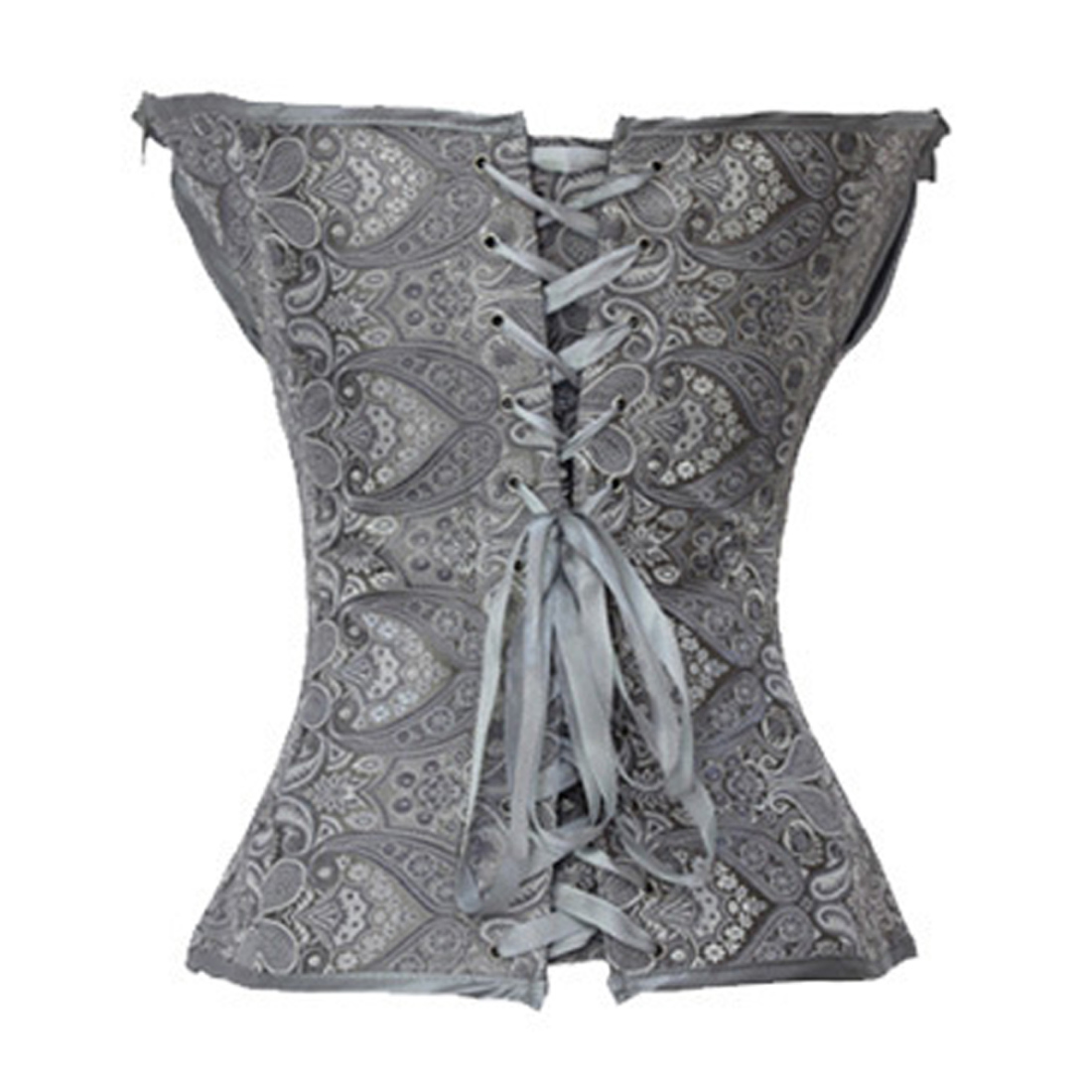 Silver-Corset and Bustier for Women Burlesque Wedding Renaissance Satin Padded Corsetto Plus Size Zip Medieval Carnival Party Clubwear