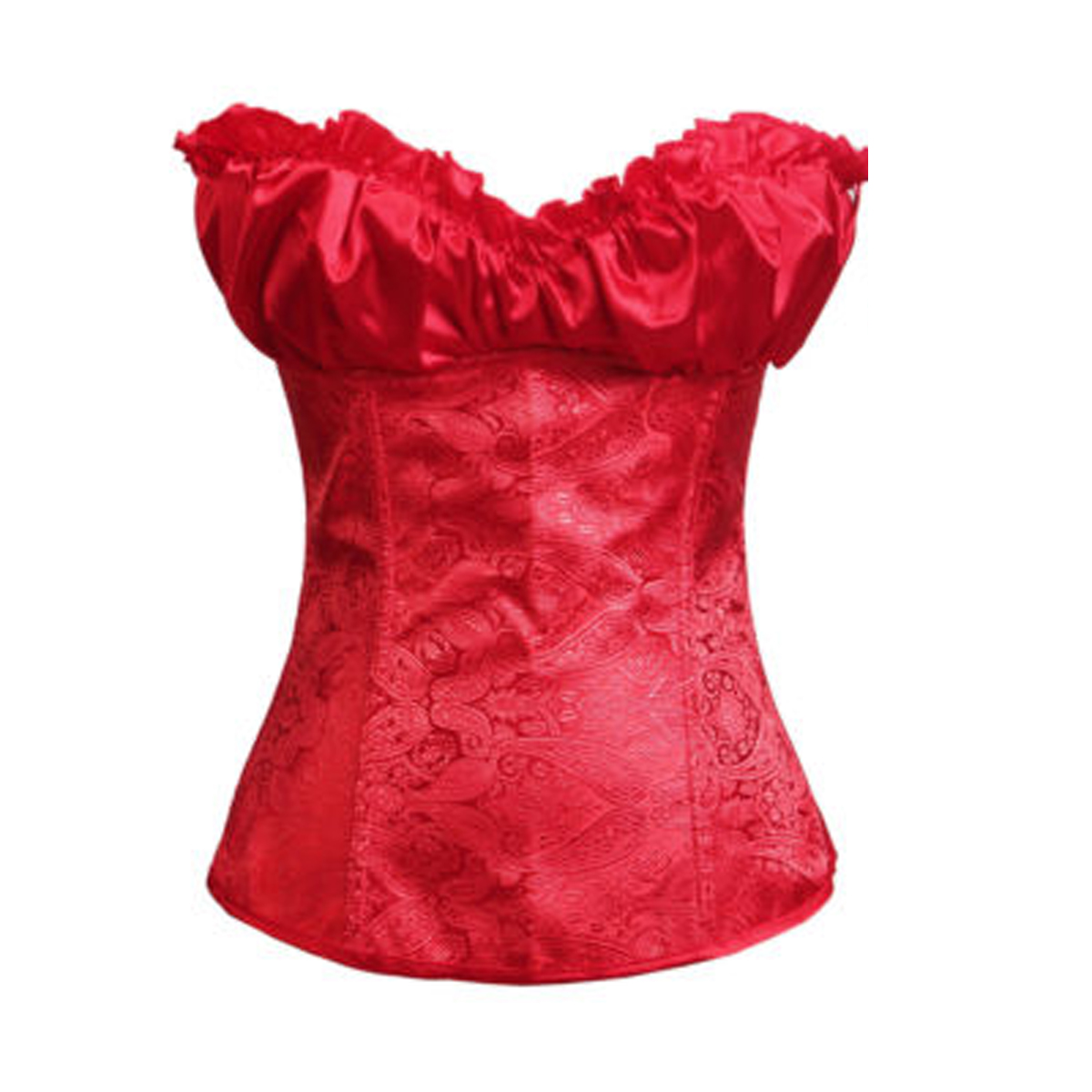 Red-Corset and Bustier for Women Burlesque Wedding Renaissance Satin Padded Corsetto Plus Size Zip Medieval Carnival Party Clubwear