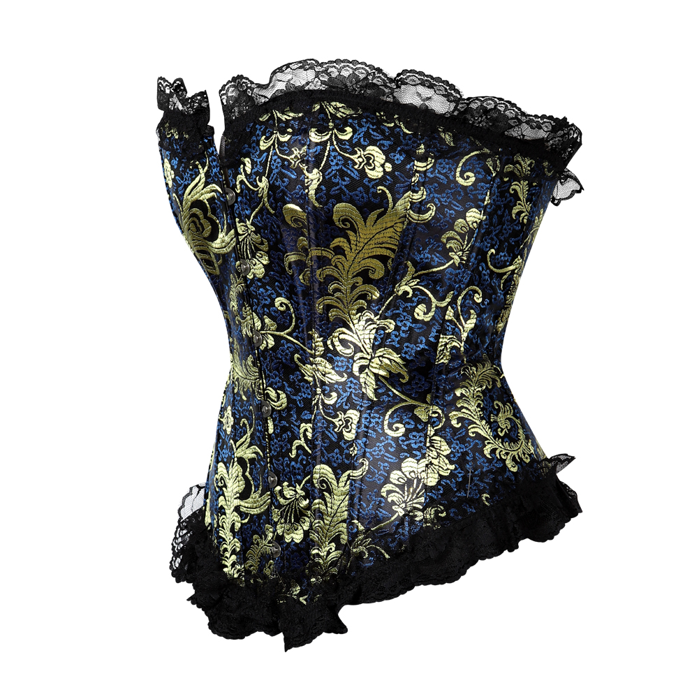 Blue-Corset and Bustier for Women Burlesque Wedding Renaissance Satin Padded Corsetto Plus Size Zip Medieval Carnival Party Clubwear