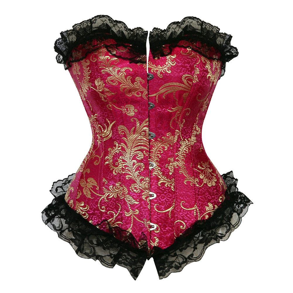 Pink-Corset and Bustier for Women Burlesque Wedding Renaissance Satin Padded Corsetto Plus Size Zip Medieval Carnival Party Clubwear