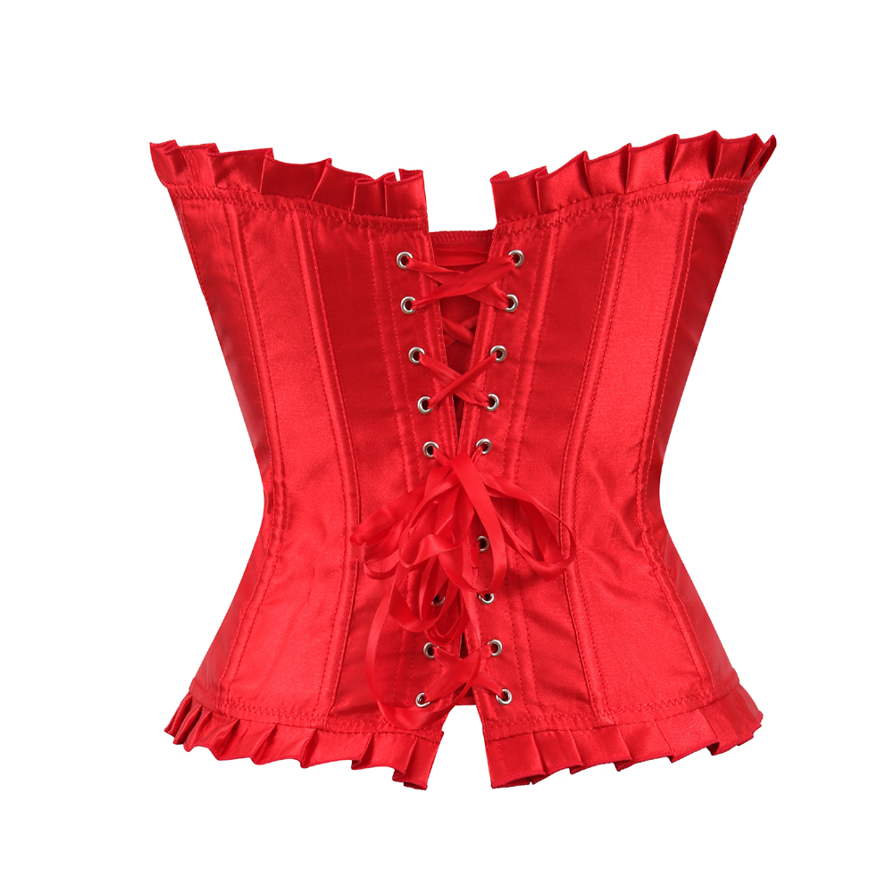 Red-Bustier Corset with Rhinestones Plus Size Boned Women Female Gorset Top Lacing Festival Rave Party Clubwear Gothic