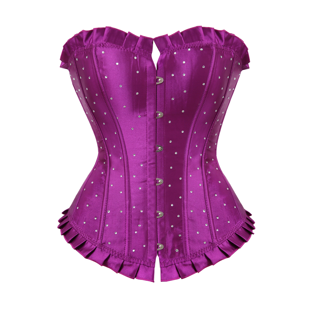 Purple-Bustier Corset with Rhinestones Plus Size Boned Women Female Gorset Top Lacing Festival Rave Party Clubwear Gothic