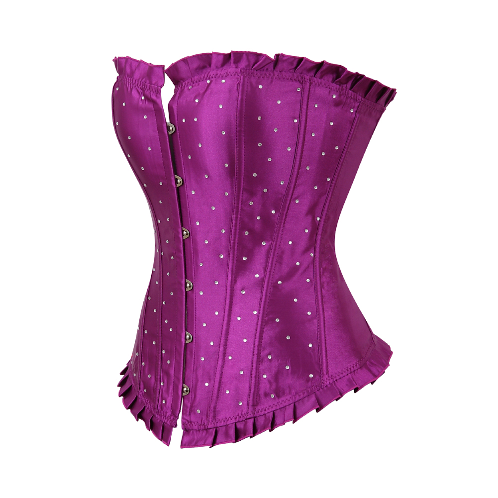 Purple-Bustier Corset with Rhinestones Plus Size Boned Women Female Gorset Top Lacing Festival Rave Party Clubwear Gothic