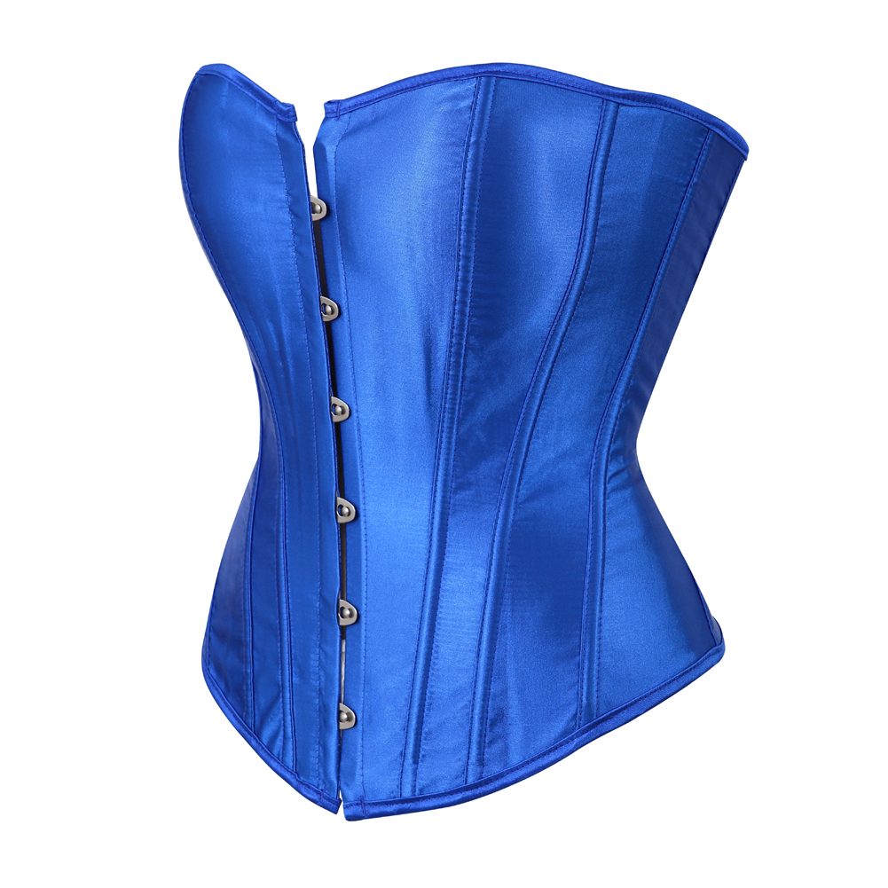 Blue-Womens Corset Bustier Satin Sexy Plus Size Gothic Lace Up Boned Gorset Top Shapewear Classic Clubwear Party Club Night Corselet