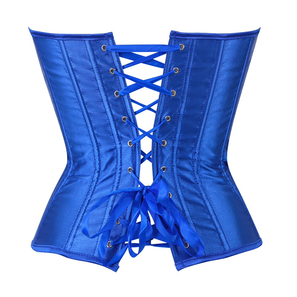 Blue-Womens Corset Bustier Satin Sexy Plus Size Gothic Lace Up Boned Gorset Top Shapewear Classic Clubwear Party Club Night Corselet