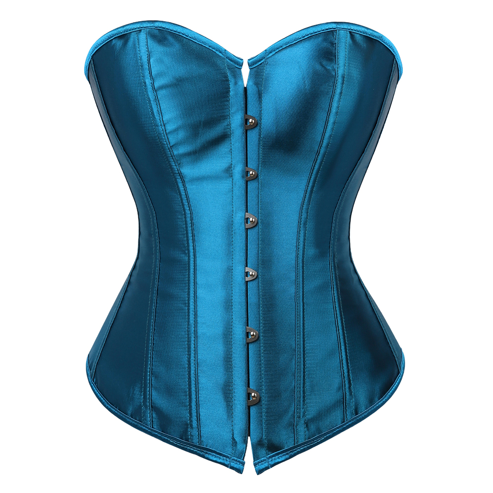 Blue-peacock-Womens Corset Bustier Satin Sexy Plus Size Gothic Lace Up Boned Gorset Top Shapewear Classic Clubwear Party Club Night Corselet