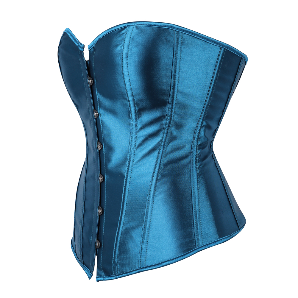 Blue-peacock-Womens Corset Bustier Satin Sexy Plus Size Gothic Lace Up Boned Gorset Top Shapewear Classic Clubwear Party Club Night Corselet